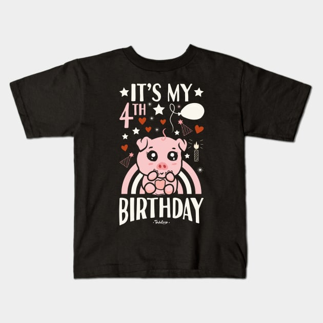 It's My 4th Birthday Pig Kids T-Shirt by Tesszero